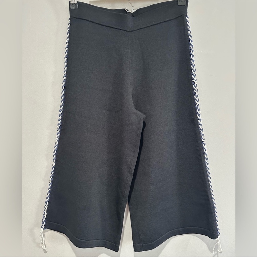 Jonathan Simkhai Black Capri Culottes Blue White Lace Up Sides Size Small